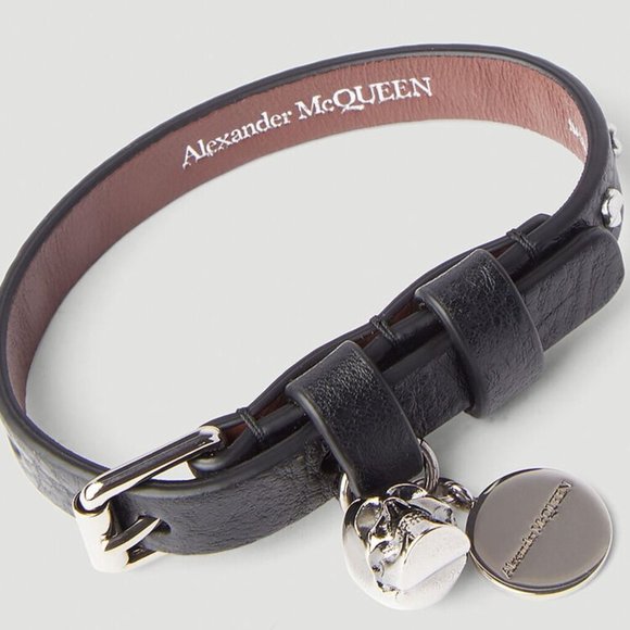 ALEXANDER McQUEEN 'Stud Single Wrap Skull Bracelet' Blk/Silver Made in ITALY NWT - Picture 2 of 16